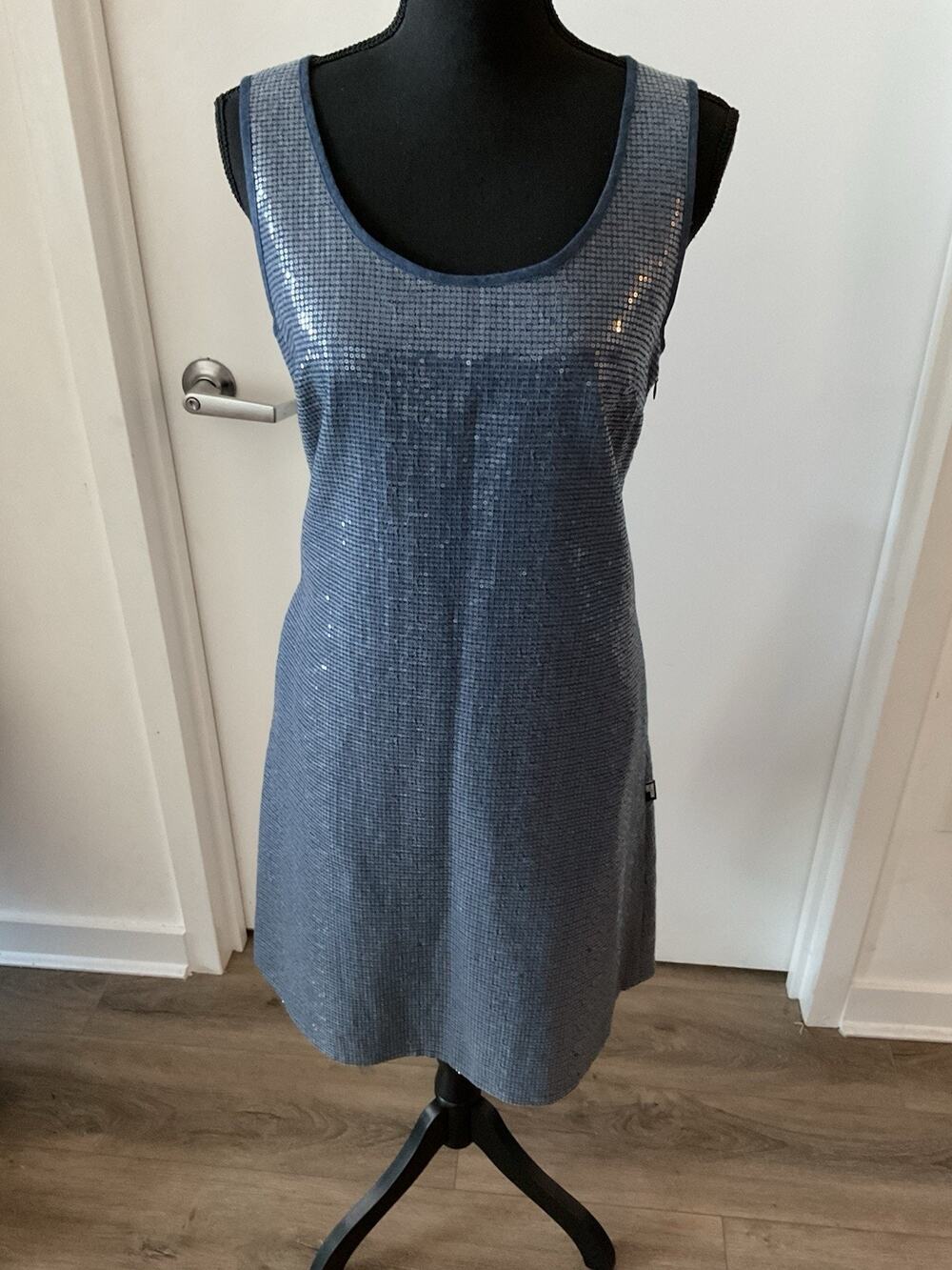 Love Moschino Blue Grid Sequin Sleeveless Shift Mini Dress - US 6/ IT 44